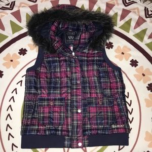 Ariat Plaid Puffy Vest w/ Removeable Hood